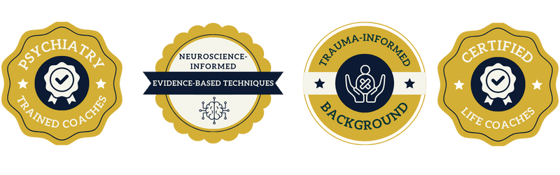 Psychiatry-trained coaches · Neuroscience-informed, evidence-based techniques · Trauma-informed background · Certified life coaches